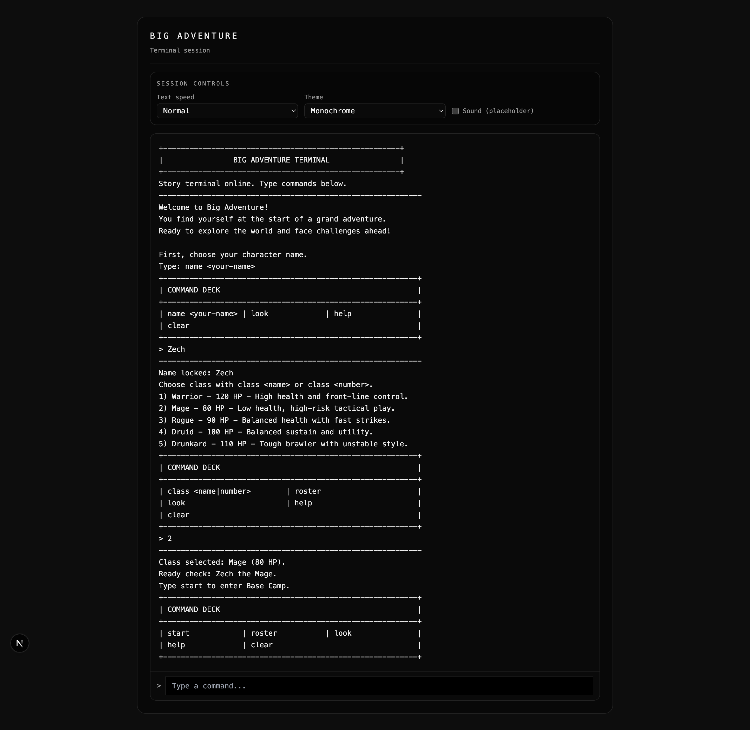 Terminal Adventure CLI Game preview